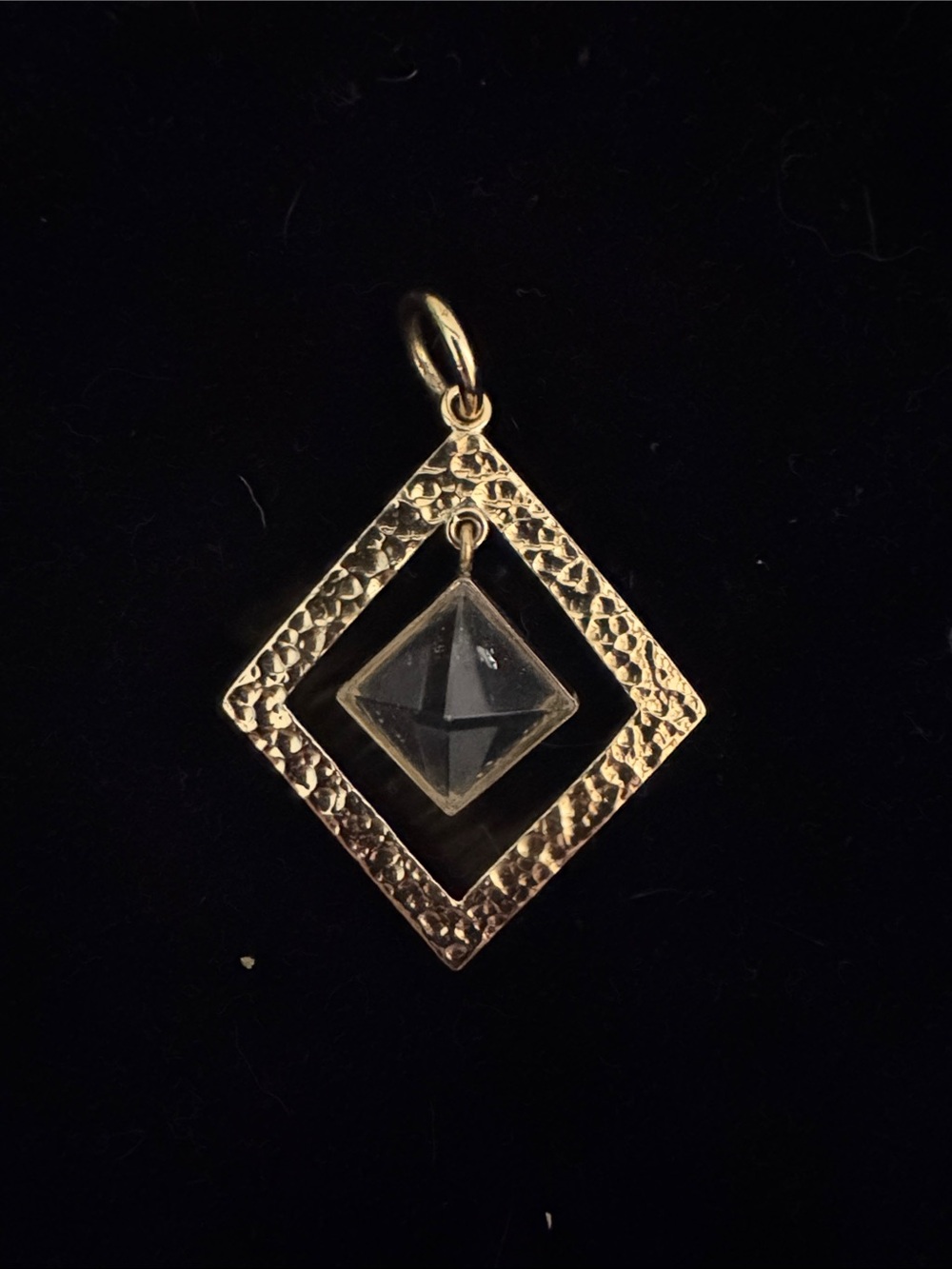 Charles Albert Gold-Tone Hammered Diamond Frame Pendant with Clear Crystal